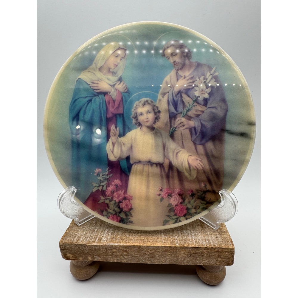 Holy Family Marble Collector Plate Vintage Religious Mary Joseph Jesus 7.5 Inch